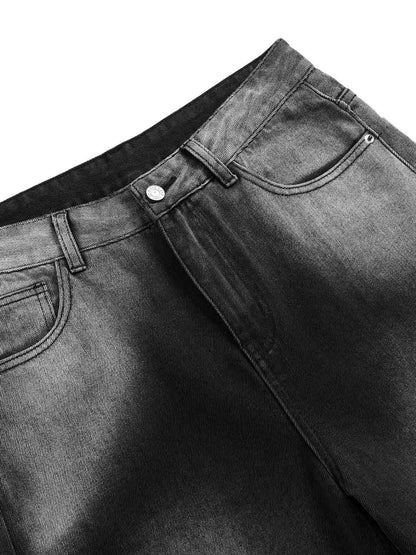Washed Raw Edge Straight Jeans 