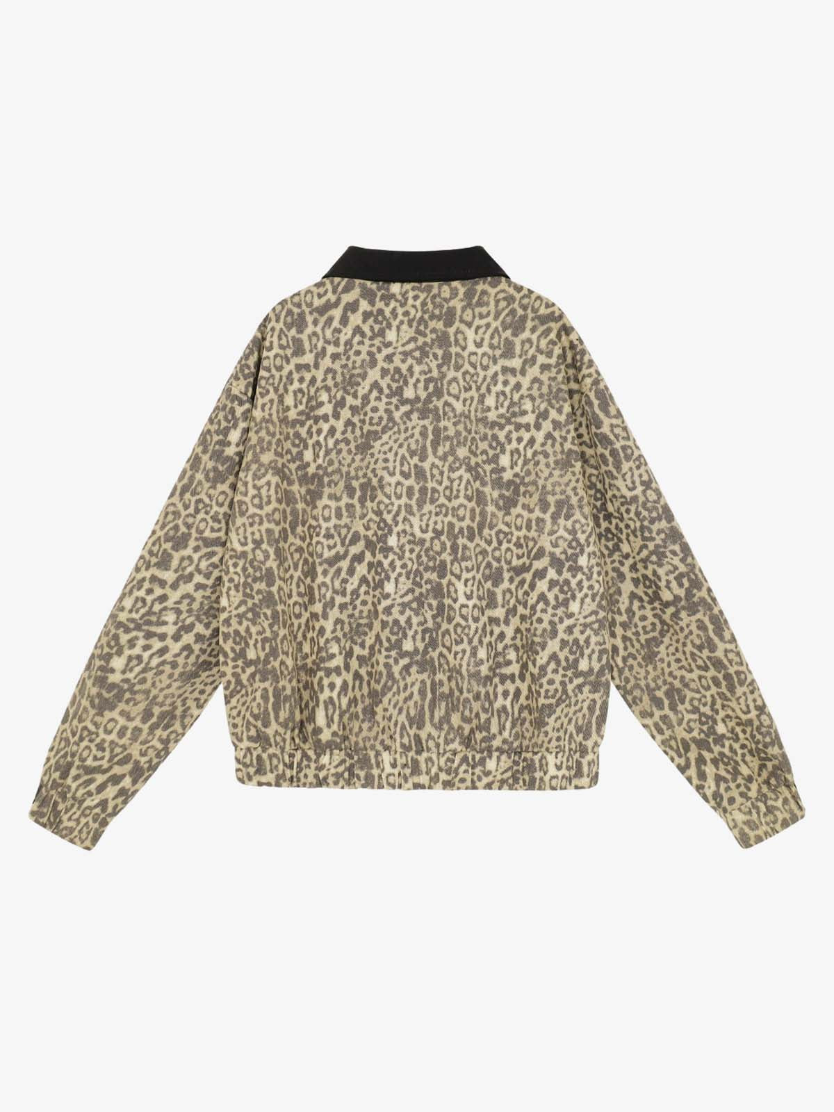 Leopard Embroidered Pocket Color Block Denim Jacket