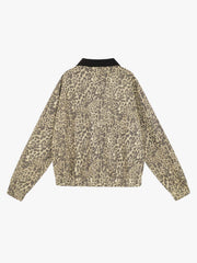 Leopard Embroidered Pocket Color Block Denim Jacket
