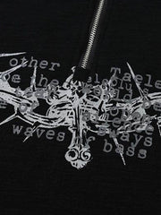 Letter Graphic Half-Zip Stand-Collar Long Sleeve Tee