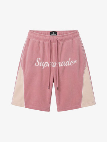 Letter Embroidered Color Block Suede Two-Piece Set