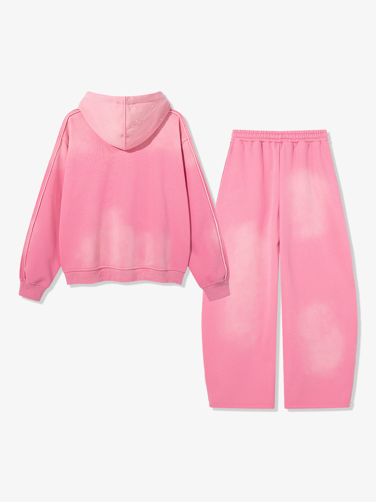 Rhinestone Ripped Frayed Fleece-Lined Sweat Set