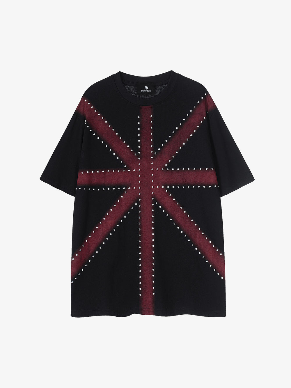 Schwarzes Baumwoll-T-Shirt mit rotem Farbverlauf