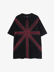T-shirt en coton noir avec empiècement rouge dégradé