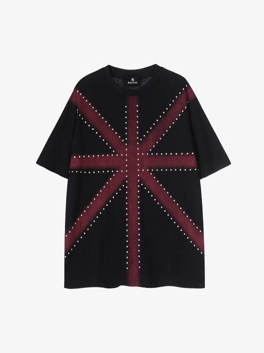 Black Cotton T-Shirt with Red Gradient Panel