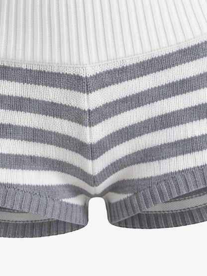 Scorpion Embroidered Off-Shoulder Striped Knit Set