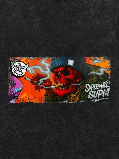 Thesupermade Distressed Blood Red Skull Graffiti T-shirt 
