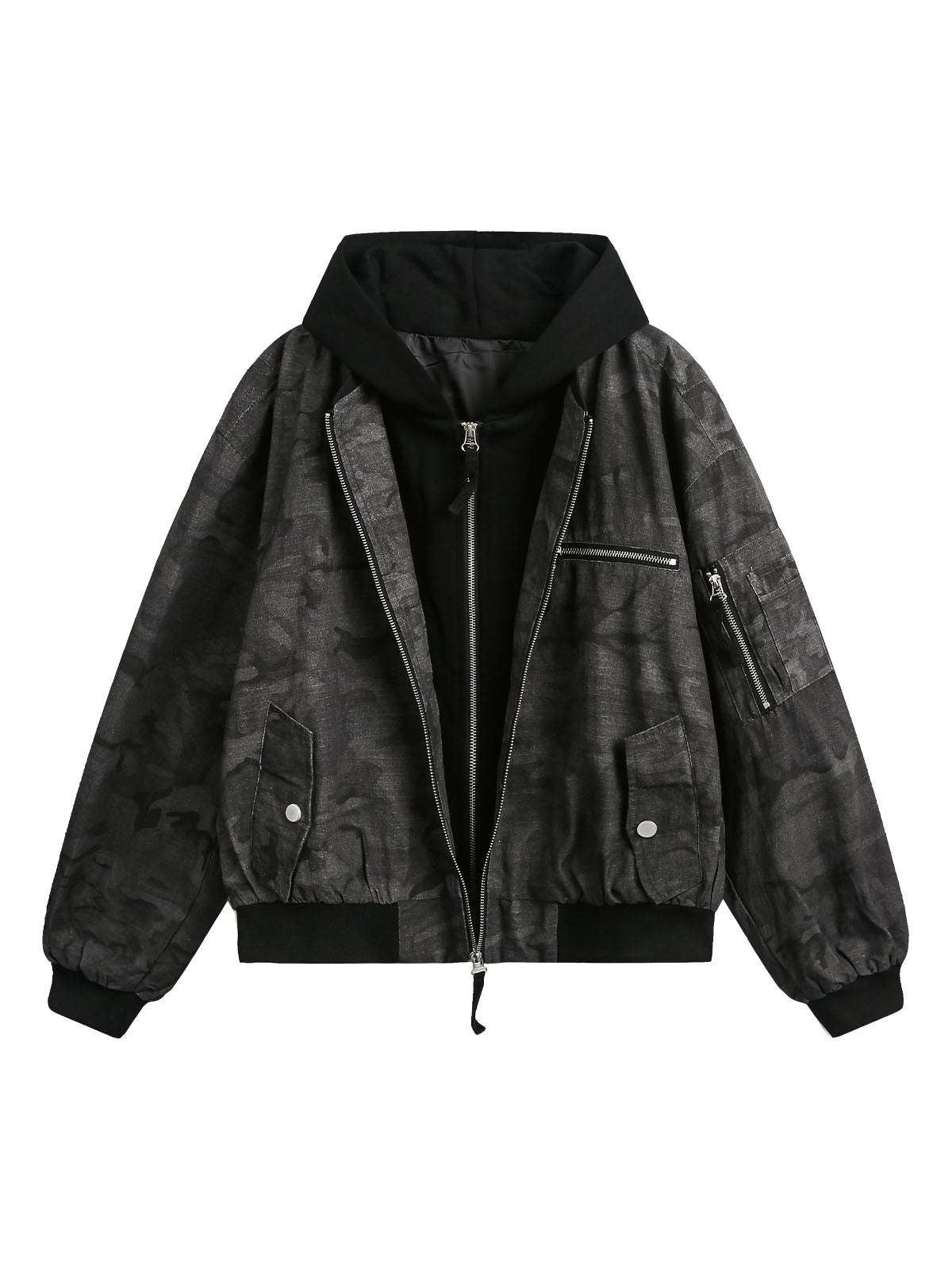 Camouflage Faux Two-Piece Hooded Jacket 