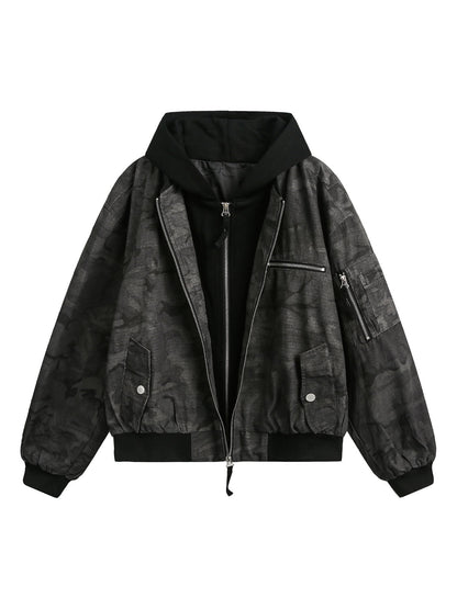 Camouflage Faux Two-Piece Hooded Jacket 