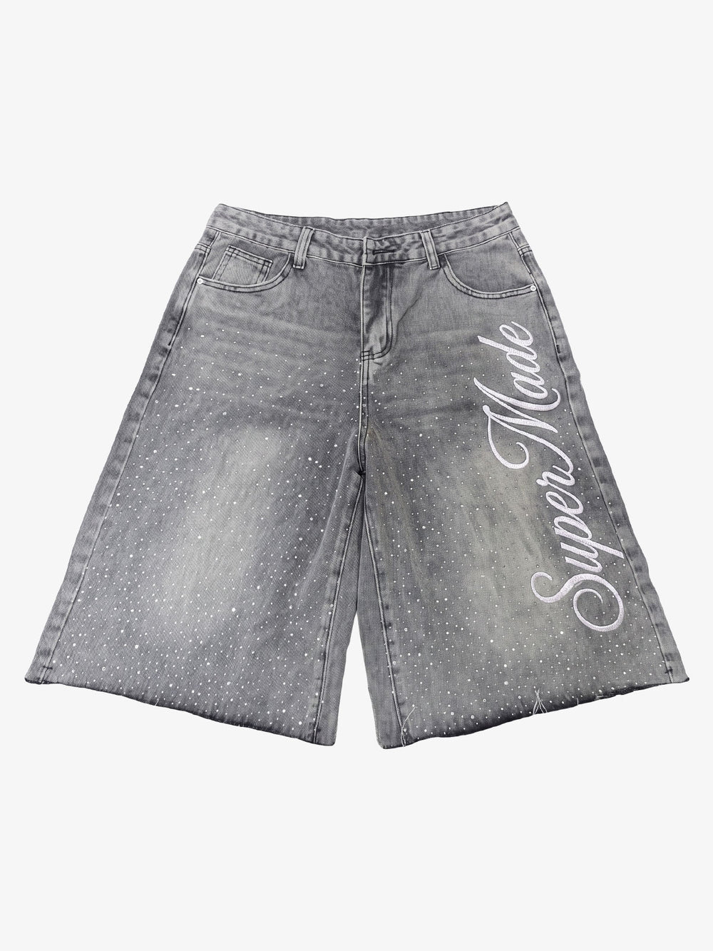 Embroidered Washed Denim Shorts