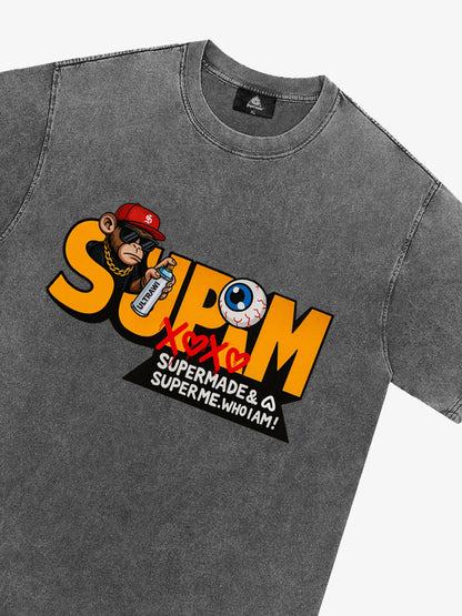Supermade Trendy Hip-Hop Monkey Graffiti Font T-Shirt 