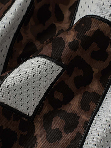 Leopard Print Mesh Football Jersey – Breathable Oversized Polyester Streetwear Tee