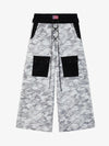 Cotton Blend Camouflage Wide Leg Pants with Drawstring Waist and Flag Patch 