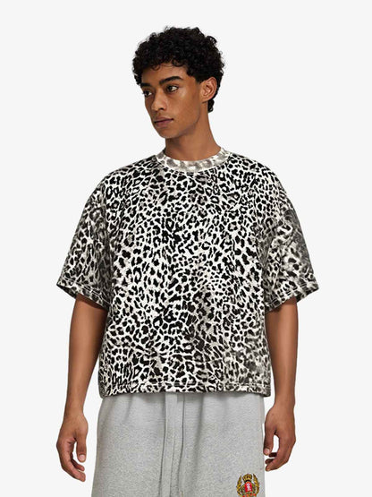 210G Cotton Leopard Print Oversized T-Shirt for Men Fashion Streetwear 