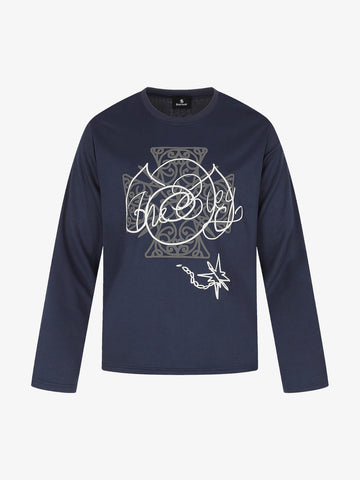 Street Style Cross Print Long-Sleeve T-Shirt