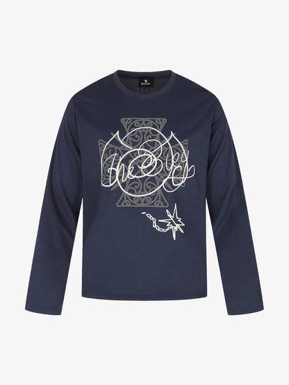 Street Style Cross Print Long-Sleeve T-Shirt
