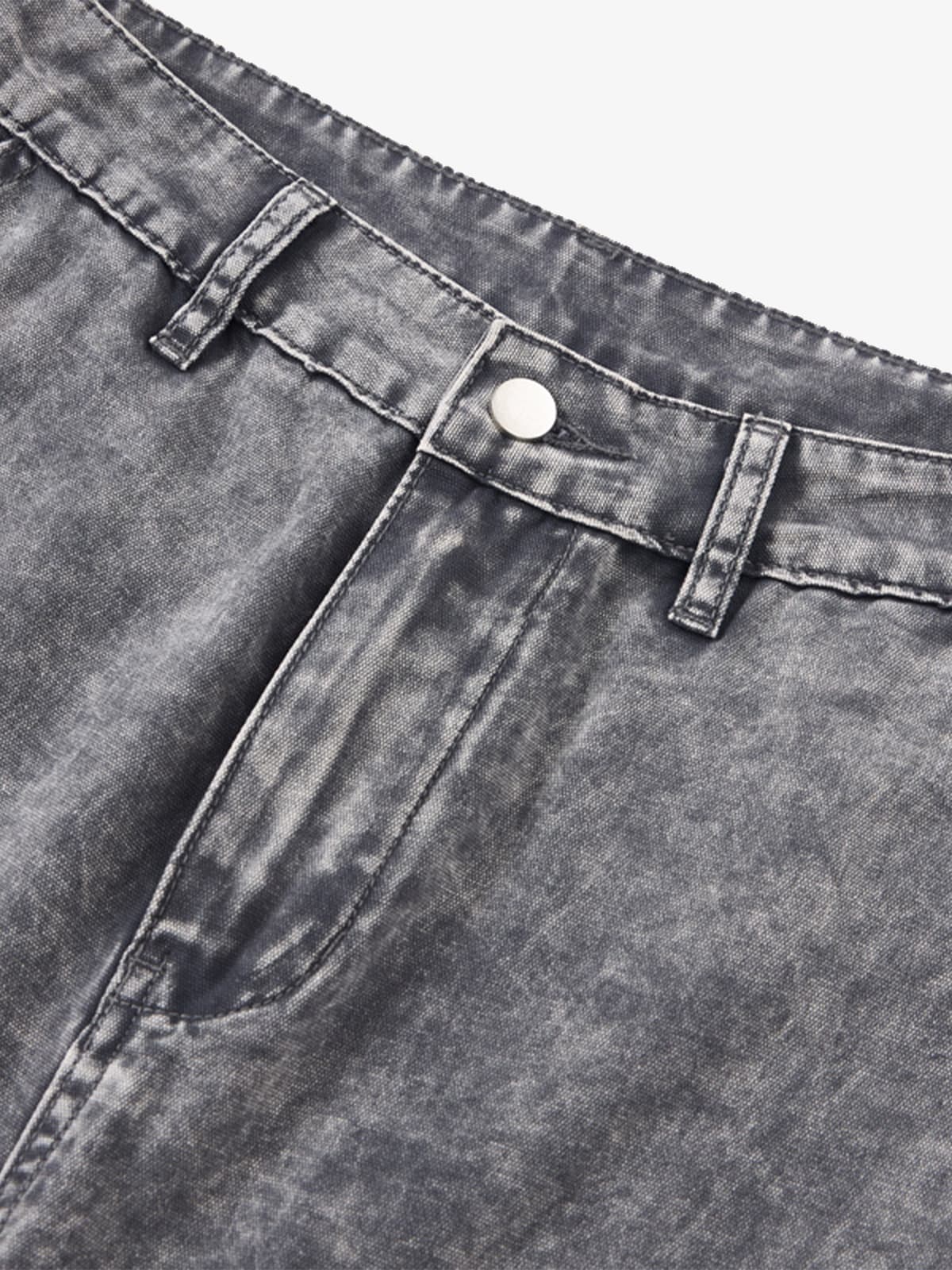 Vintage Acid-Washed Multi-Pocket Wide-Leg Cargo Barrel Jeans 