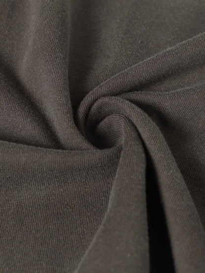 Faux Suede Oversized Short Sleeve T-Shirt with Ribbed Trim and Panel Design 