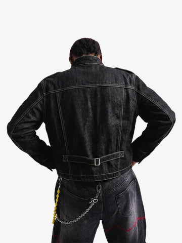Vintage Militär-Jeansjacke mit silbernen Knöpfen
