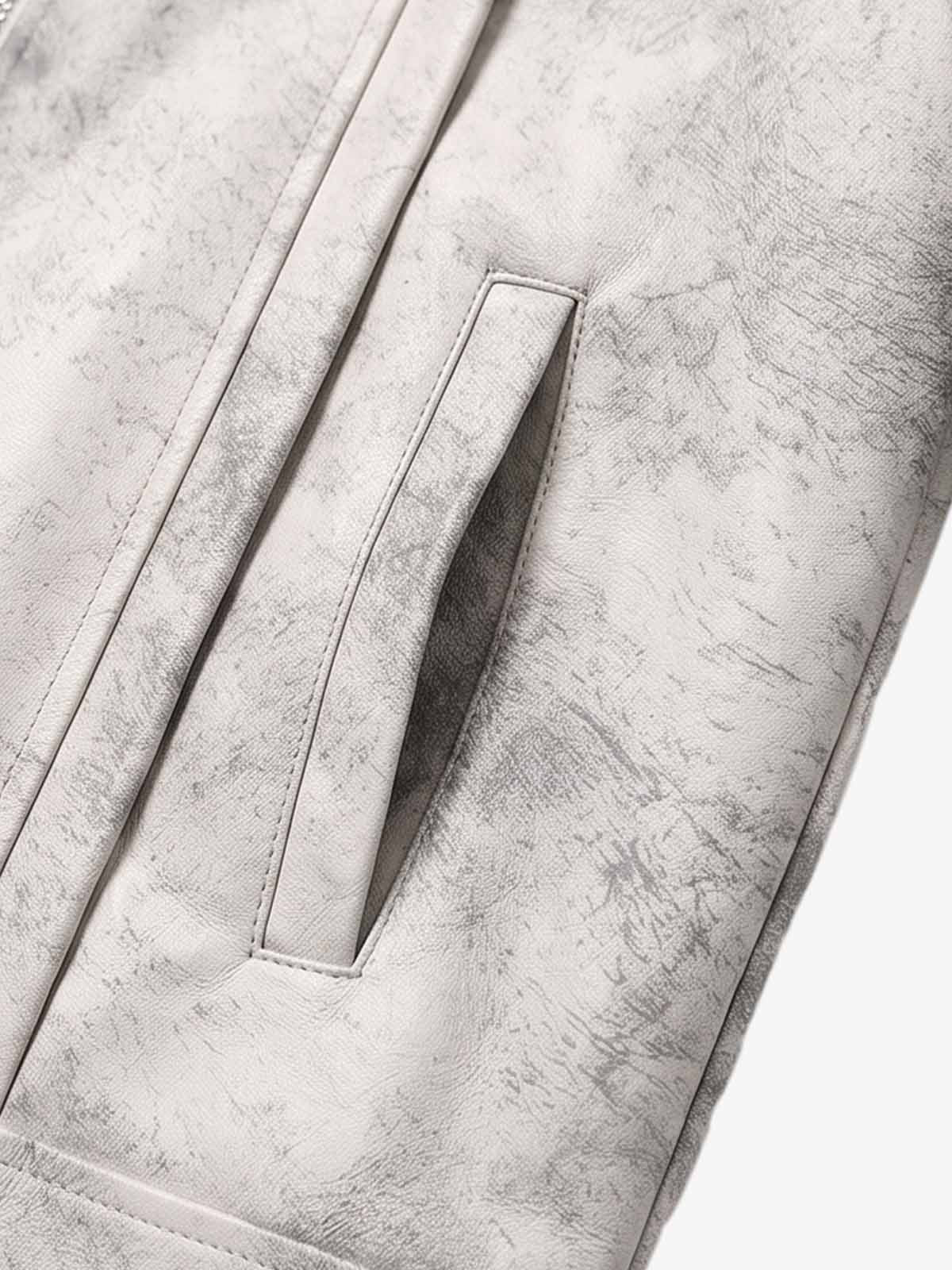 Padded-Shoulder Asymmetric Faux Leather Biker Jacket