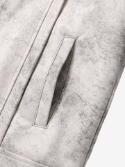 Padded-Shoulder Asymmetric Faux Leather Biker Jacket