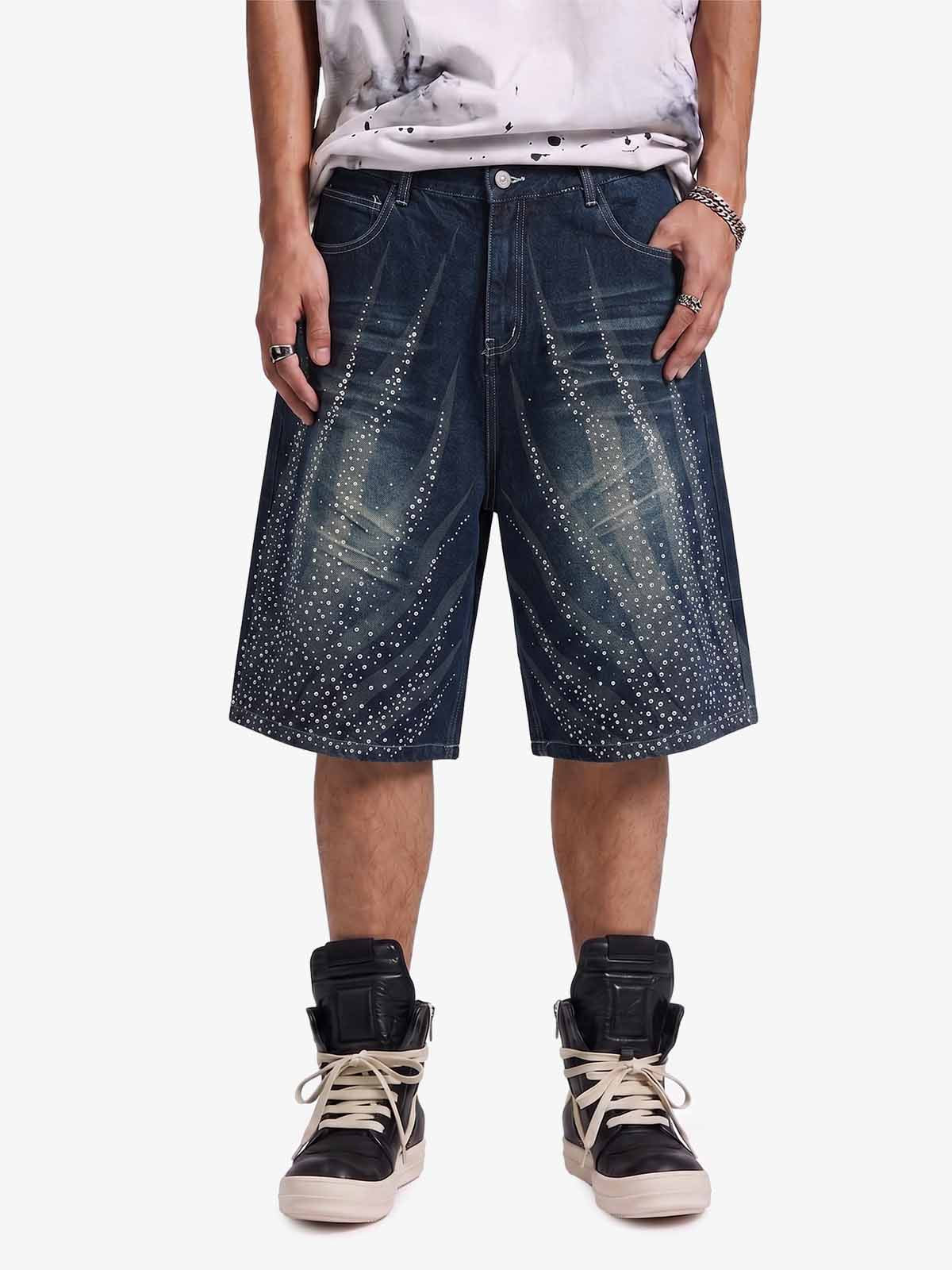 Rhinestone Wave Denim Bermuda Shorts