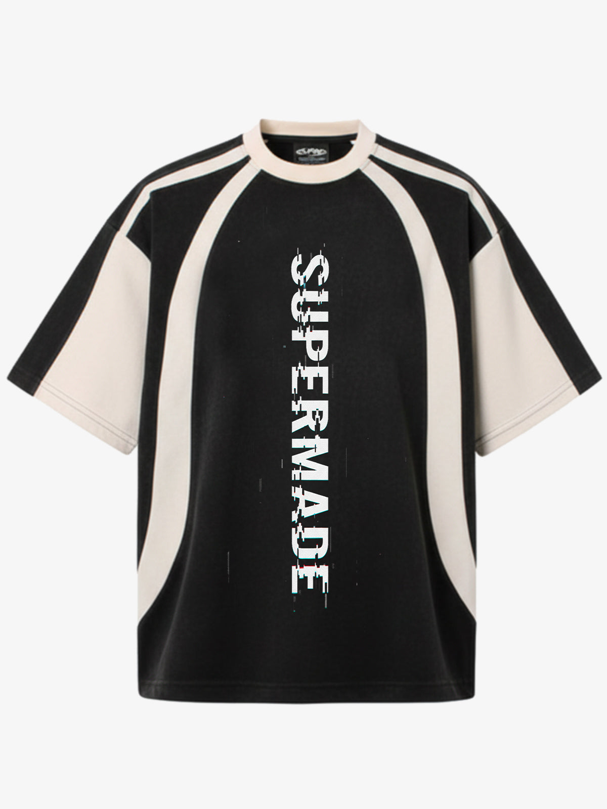 Thesupermade Vertical Glitch Art Deconstruction Contrast Color Stitching Print T-shirt 