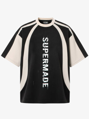 Thesupermade Vertical Glitch Art Deconstruction Contrast Color Stitching Print T-shirt 