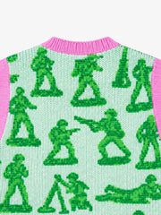 Green Figure Jacquard Cropped Sweater Vest; Green / S, Green / M, Green / L, Green / XL, Green / 2XL