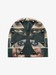Reversible Studded Cross Beanie