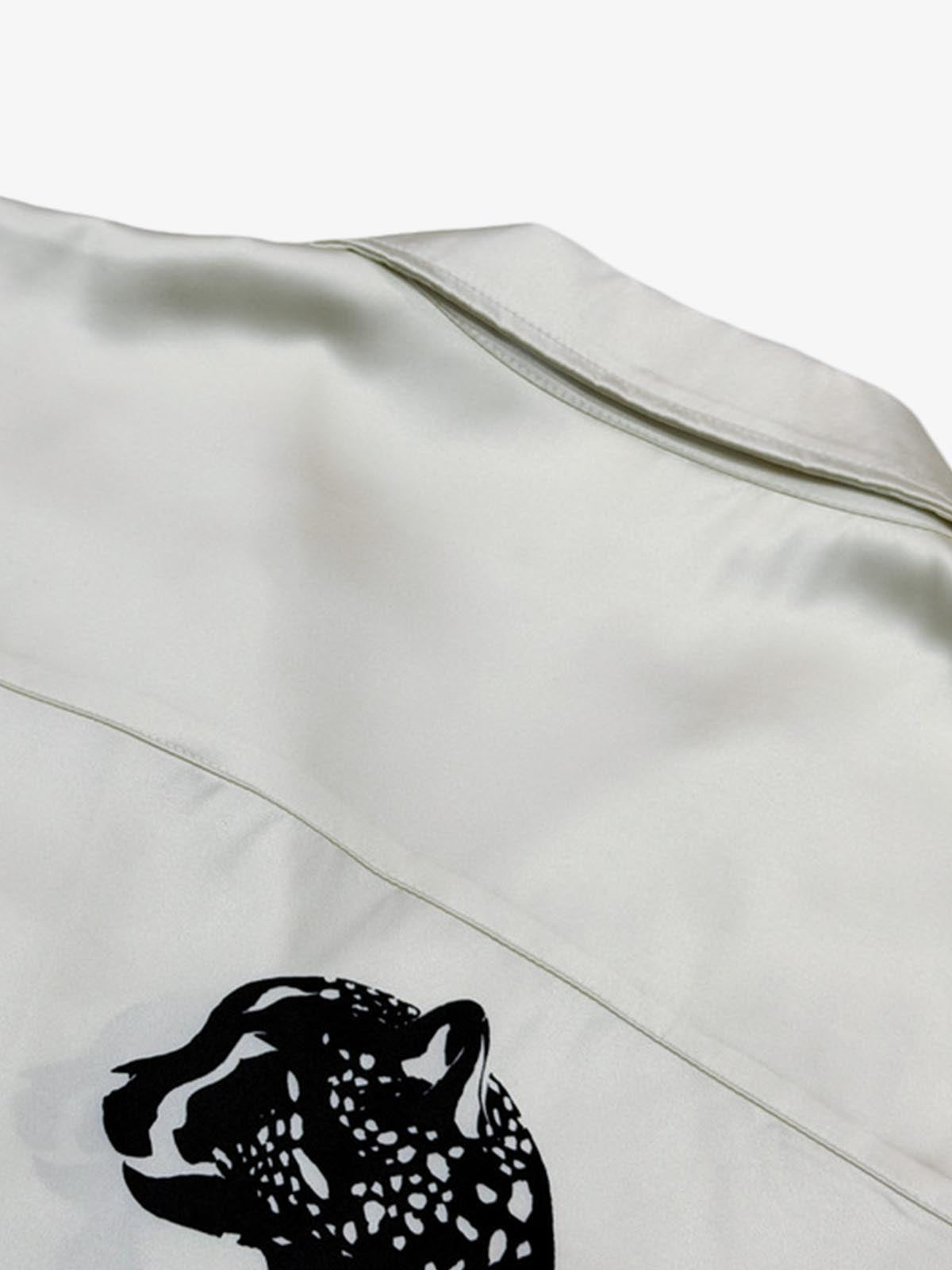 Double Cheetah Graphic Satin Cuban Shirt 