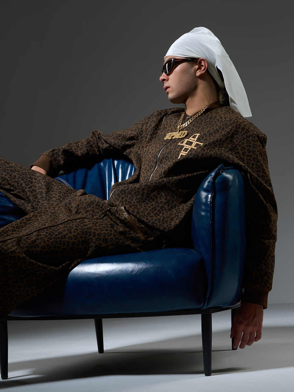 Cross Frame Leopard Print Baseball Jacket 