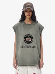Grommet Side Washed Sleeveless T-Shirt 