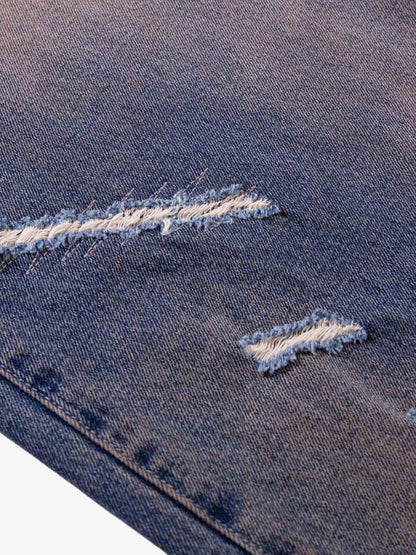 Slash Distressed Washed Denim Jeans 