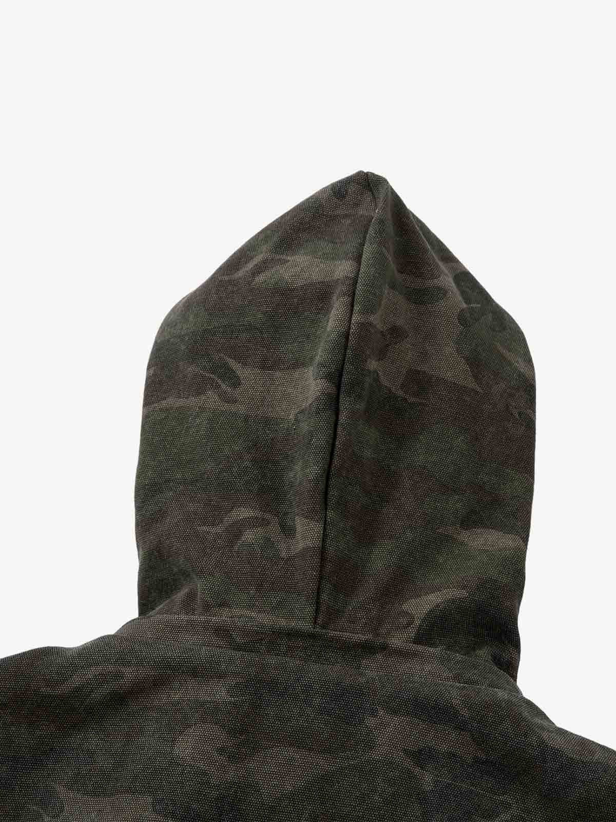 Retro Camo Faux Fur Trim Detachable Hooded Jacket 