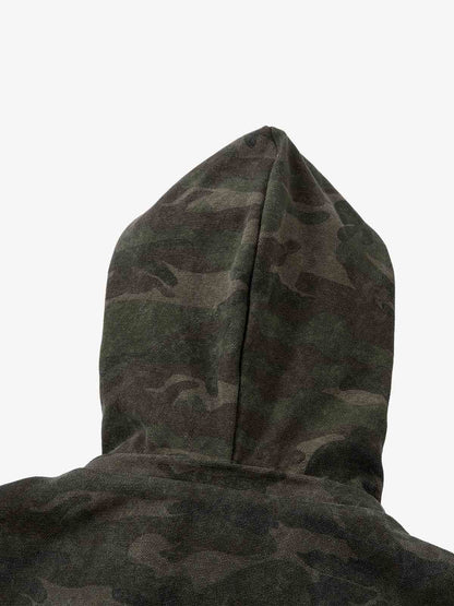 Retro Camo Faux Fur Trim Detachable Hooded Jacket 