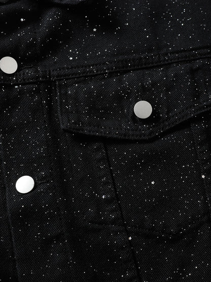 Distressed Sequin Design Denim Jacket 