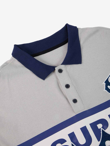 Supermade Color-Blocked Polo Collar Embroidered Print Long-Sleeved Jersey 