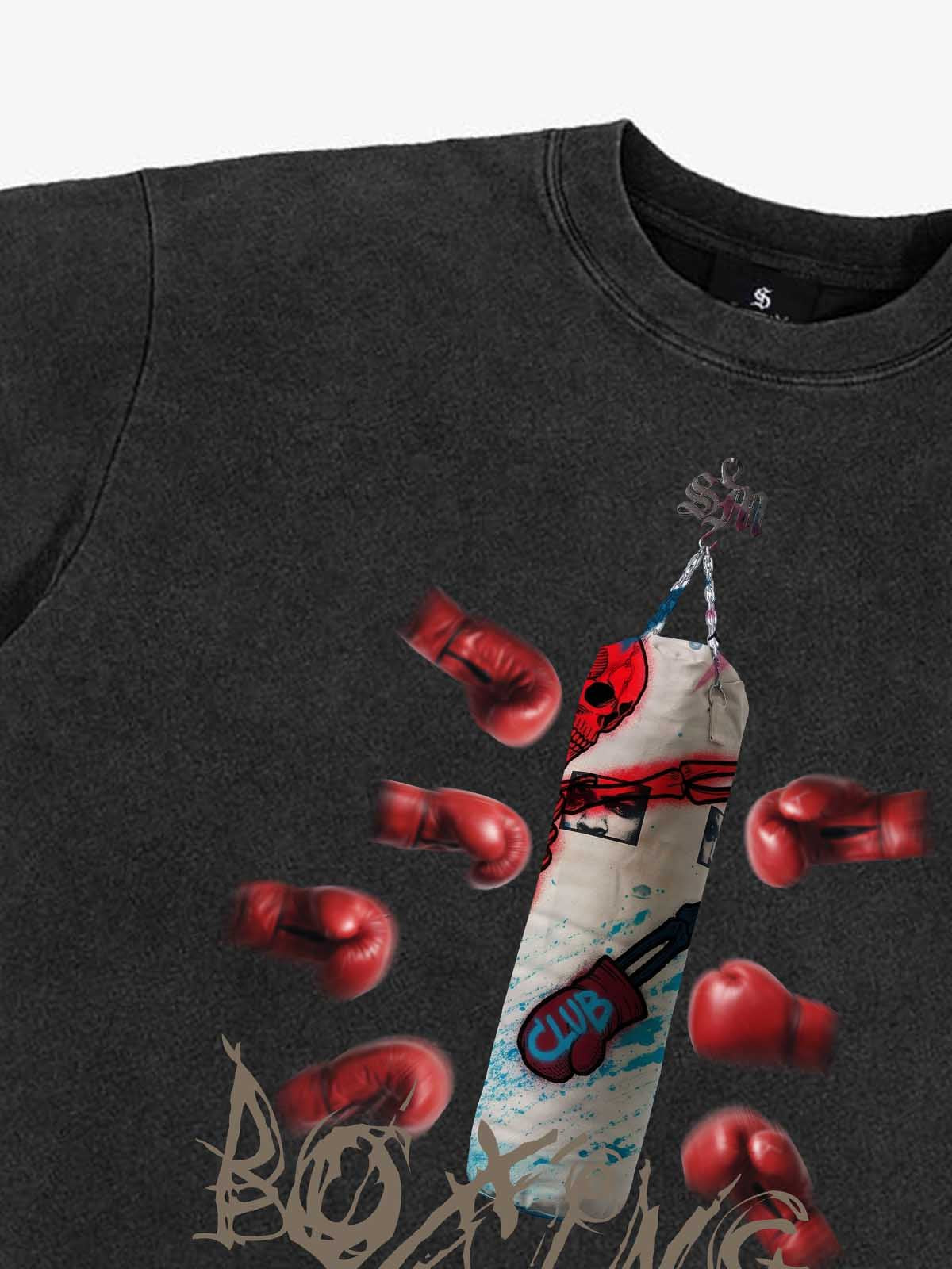 T-Shirt mit Boxmotiv im Used-Look