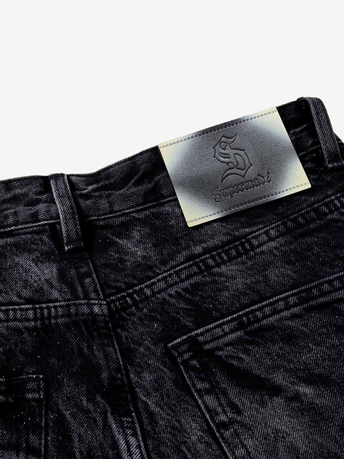 Washed Graphic Patch Baggy Jeans 