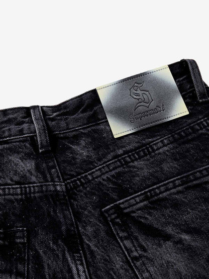 Washed Graphic Patch Baggy Jeans 