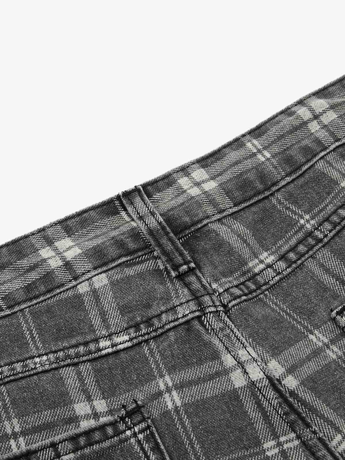 Plaid Wide Leg Barrel Denim Jeans