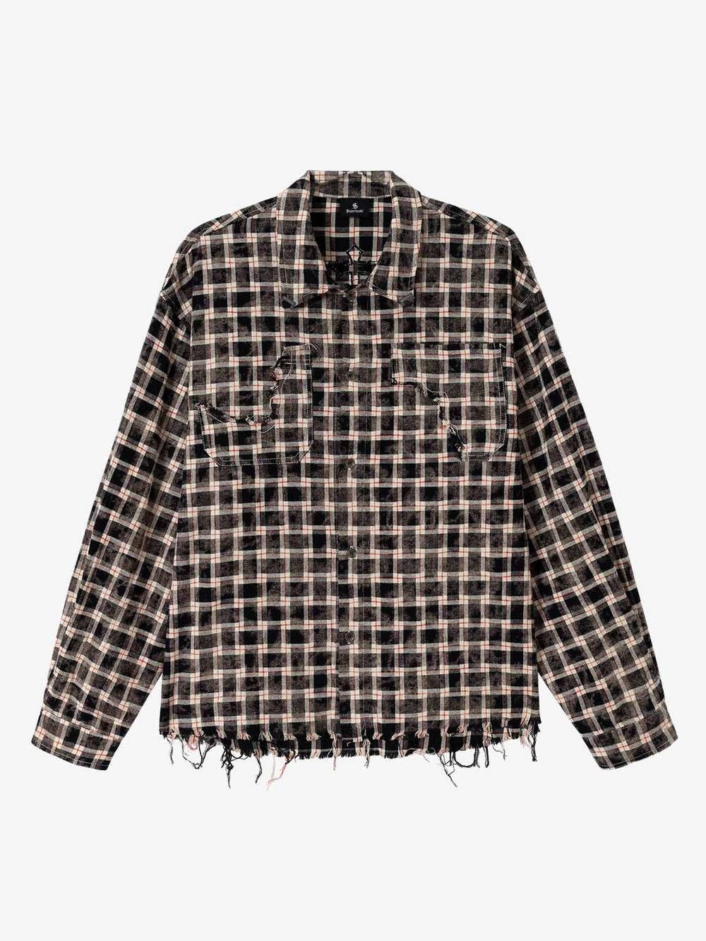Distressed Plaid Long Sleeve Shirt