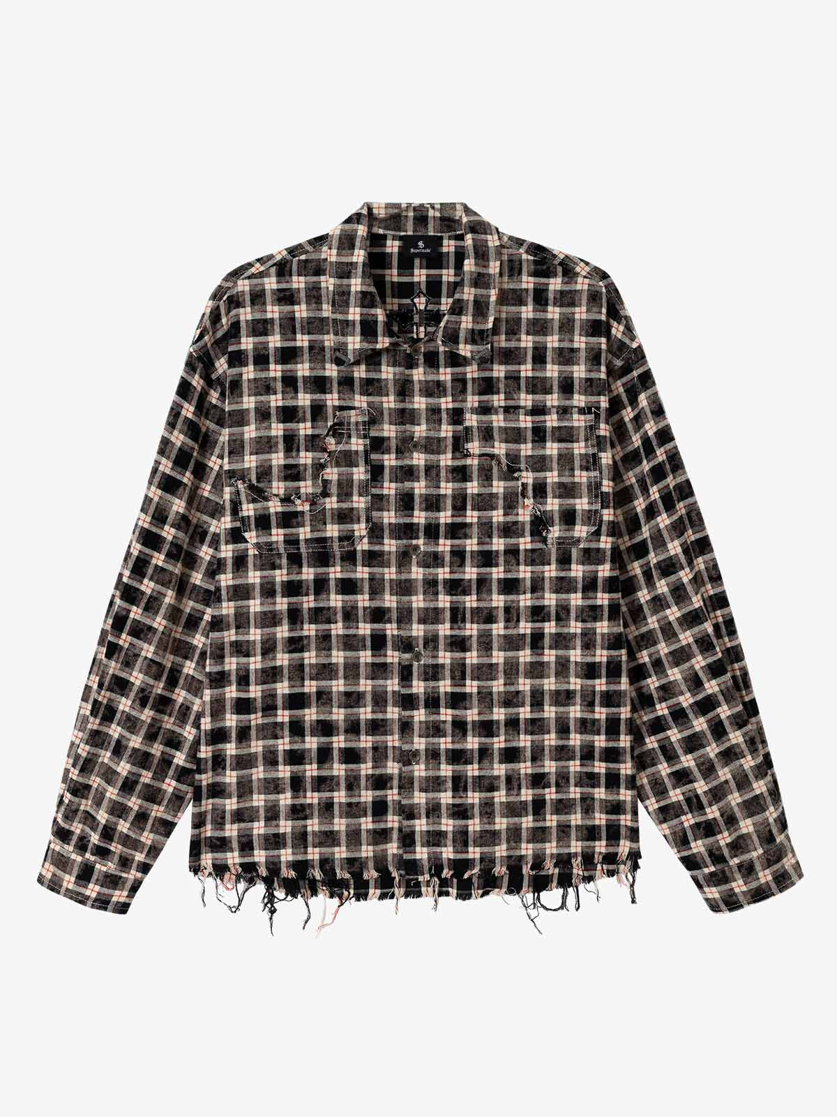 Distressed Plaid Long Sleeve Shirt