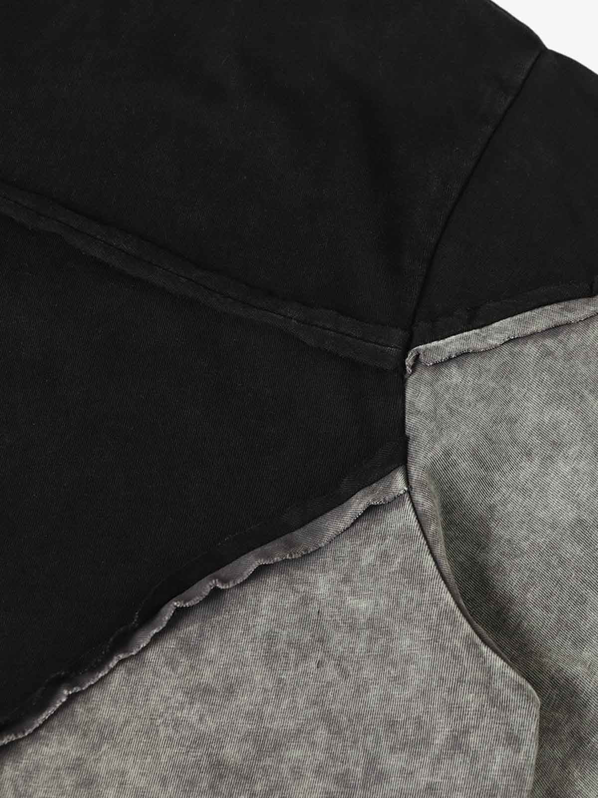 Cotton Blend Oversized Panel T-Shirt with Asymmetric Design and Contrast Stitching 