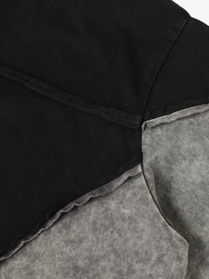 Cotton Blend Oversized Panel T-Shirt with Asymmetric Design and Contrast Stitching 