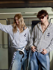 Anchor Appliqué Striped Terry Zip Hoodie