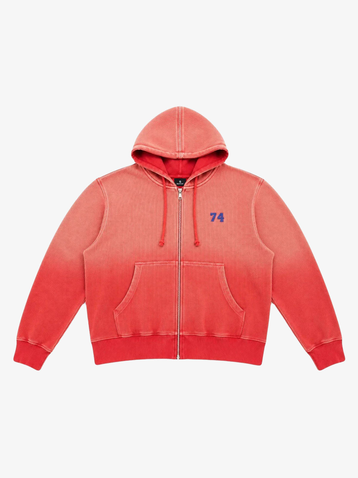 Red Ombré Washed Waffle Zip-Up Hoodie