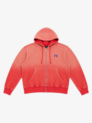 Red Ombré Washed Waffle Zip-Up Hoodie