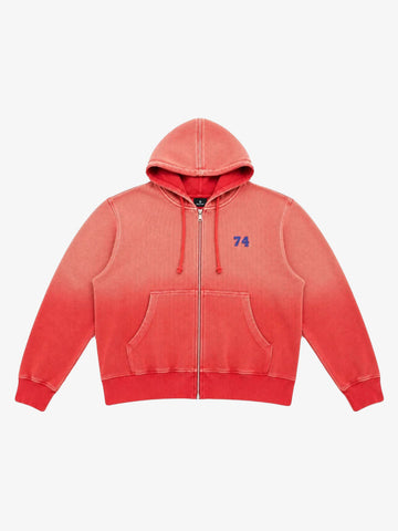 Red Ombré Washed Waffle Zip-Up Hoodie